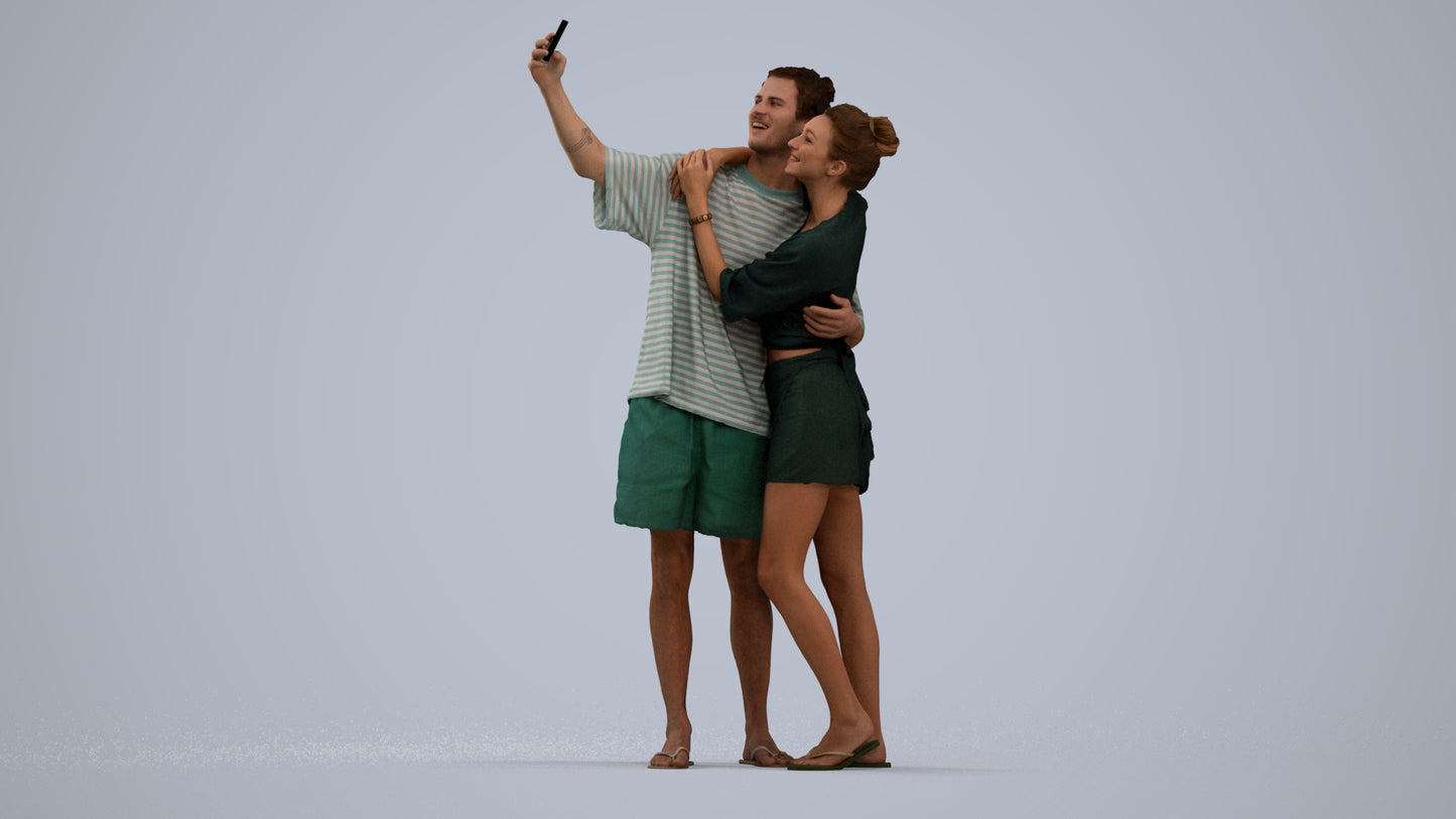 photogrammetry 3D woman casual couple, realistic human model archviz FBX, standing pose render