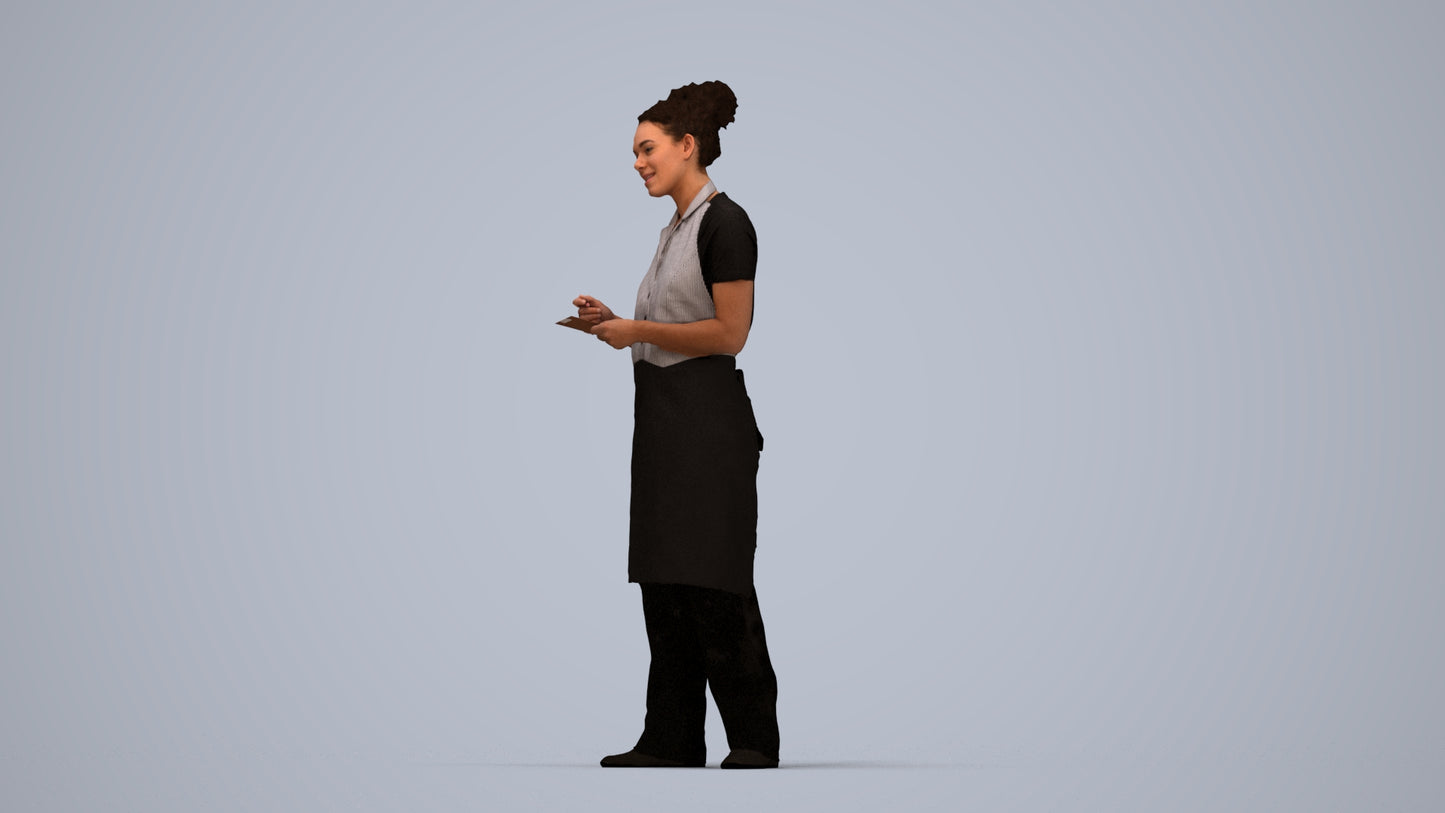 realistic 3D people woman hospitality, render-ready for V-Ray and Corona, FBX OBJ, top-down view render