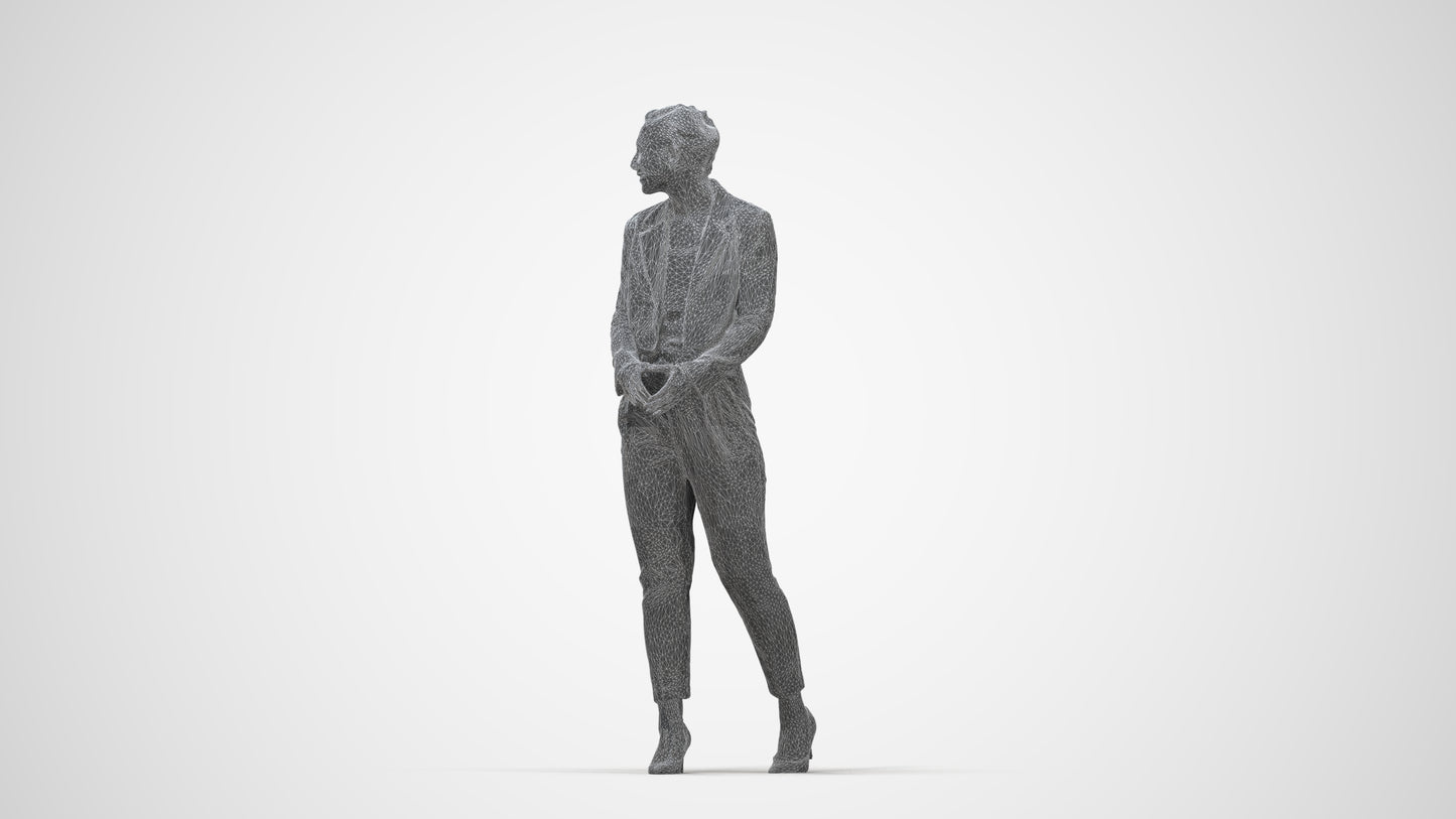 3D people model woman business, scanned human for 3ds Max rendering, wireframe back view