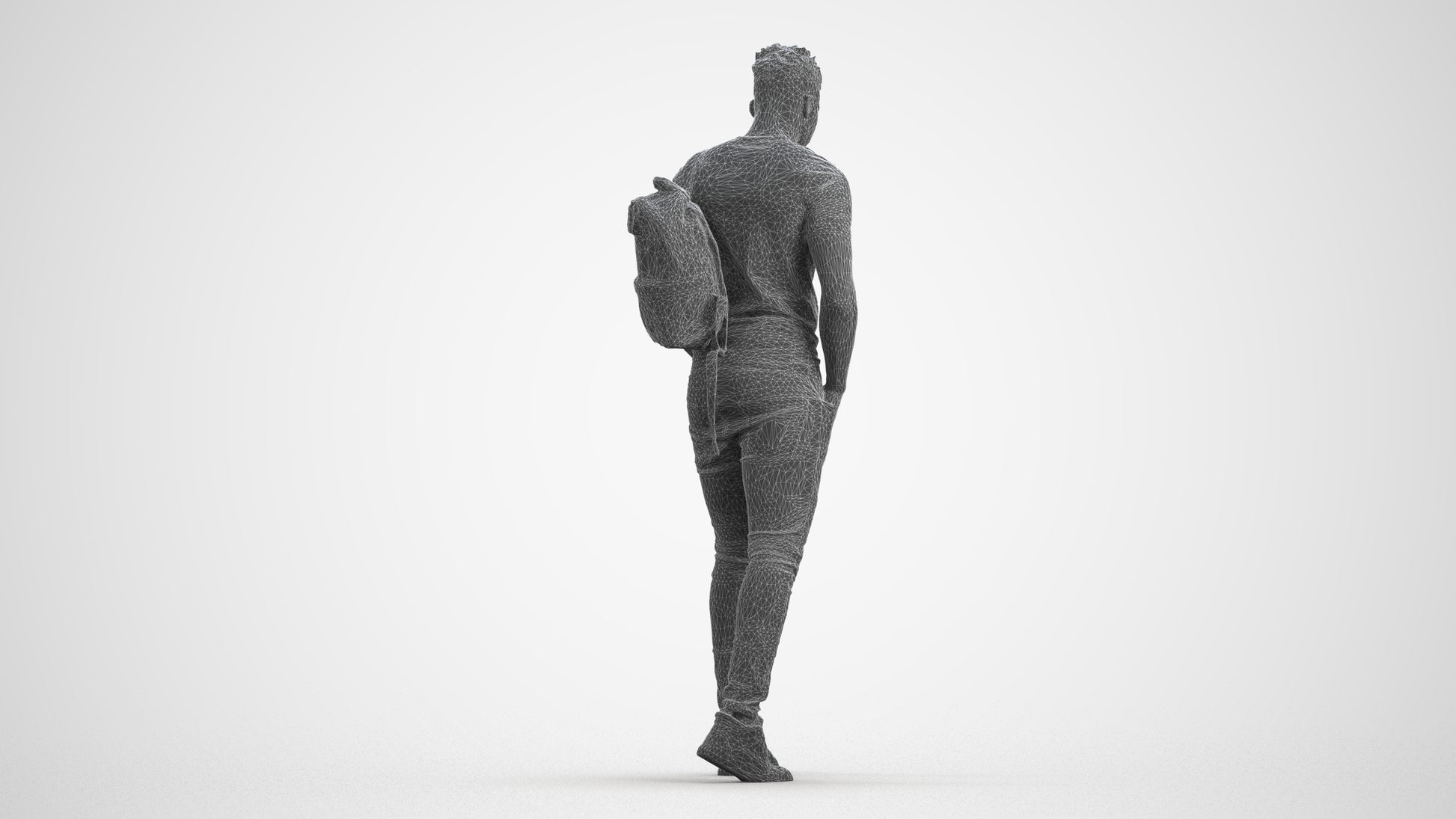 realistic 3D human man casual walking, archviz people FBX OBJ for Blender, wireframe front view