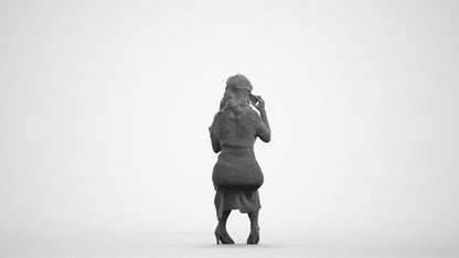 realistic 3D human woman casual sitting, archviz people FBX OBJ for Blender, wireframe front view