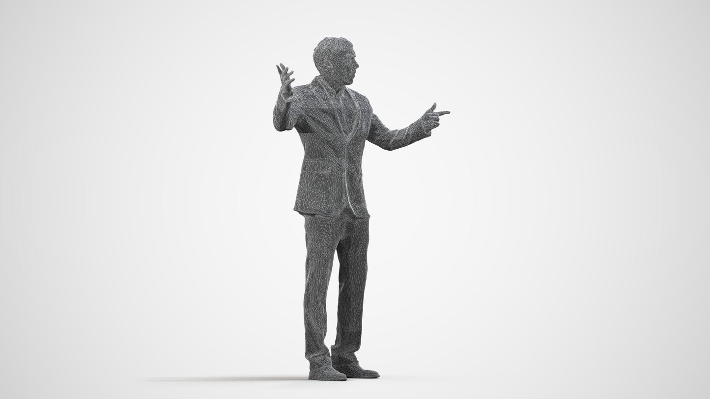 realistic 3D people man business, render-ready for V-Ray and Corona, FBX OBJ, wireframe side view