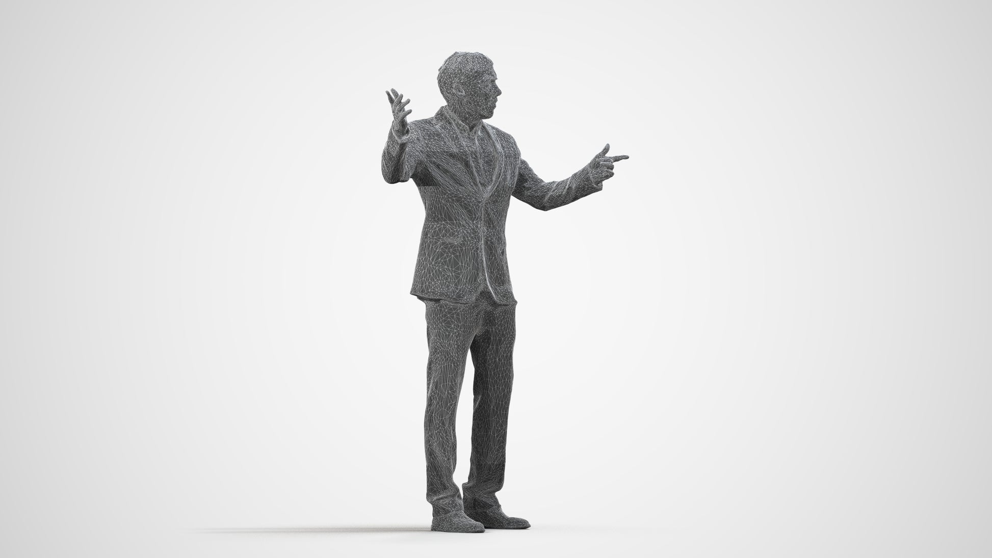 realistic 3D people man business, render-ready for V-Ray and Corona, FBX OBJ, wireframe side view