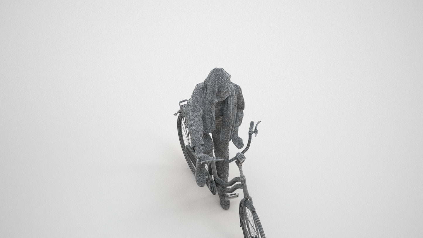 3D people model woman casual cycling, scanned human for 3ds Max rendering, wireframe three-quarter view