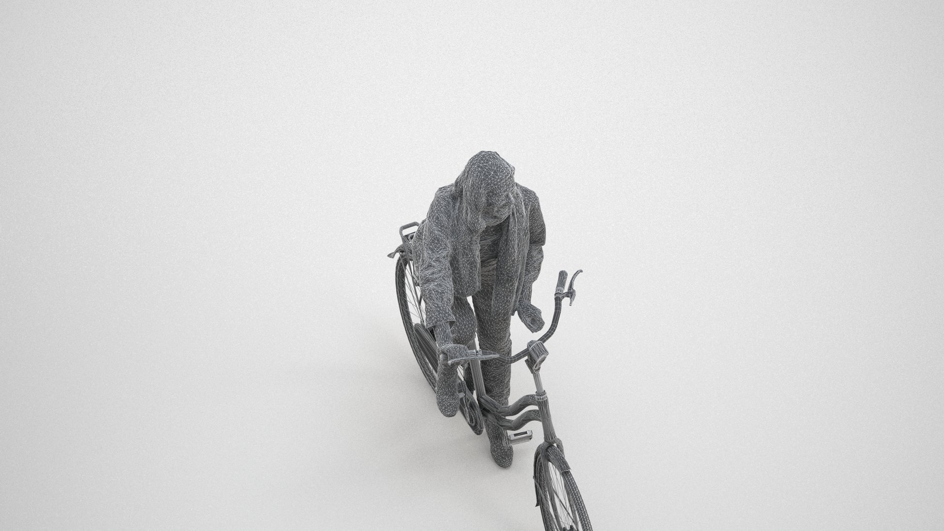 3D people model woman casual cycling, scanned human for 3ds Max rendering, wireframe three-quarter view