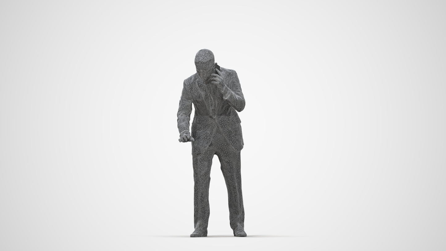 3D people model man business, scanned human for 3ds Max rendering, wireframe back view