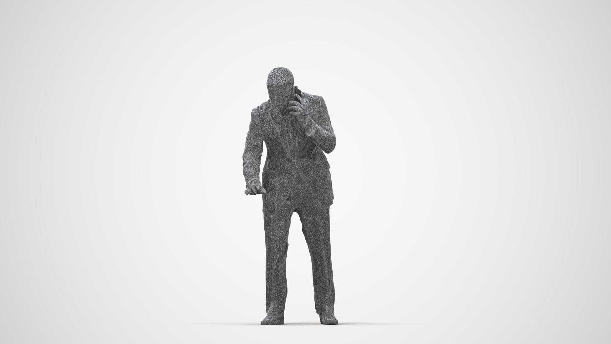 3D people model man business, scanned human for 3ds Max rendering, wireframe back view