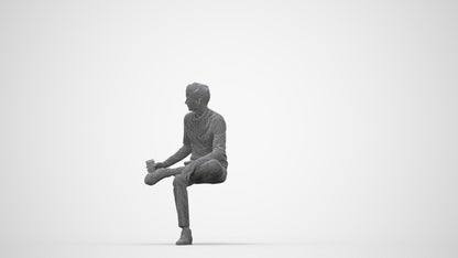 realistic 3D man casual sitting, scanned archviz people for Blender and 3ds Max, wireframe back view