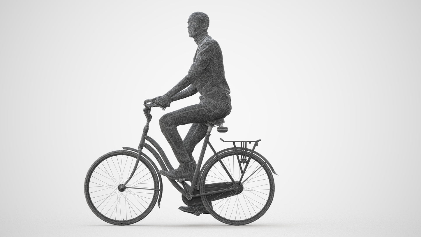 realistic 3D human man casual cycling, archviz people FBX OBJ for Blender, square thumbnail