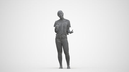 3D scanned woman standing casual, photorealistic archviz people for Enscape and SketchUp, three-quarter front view render
