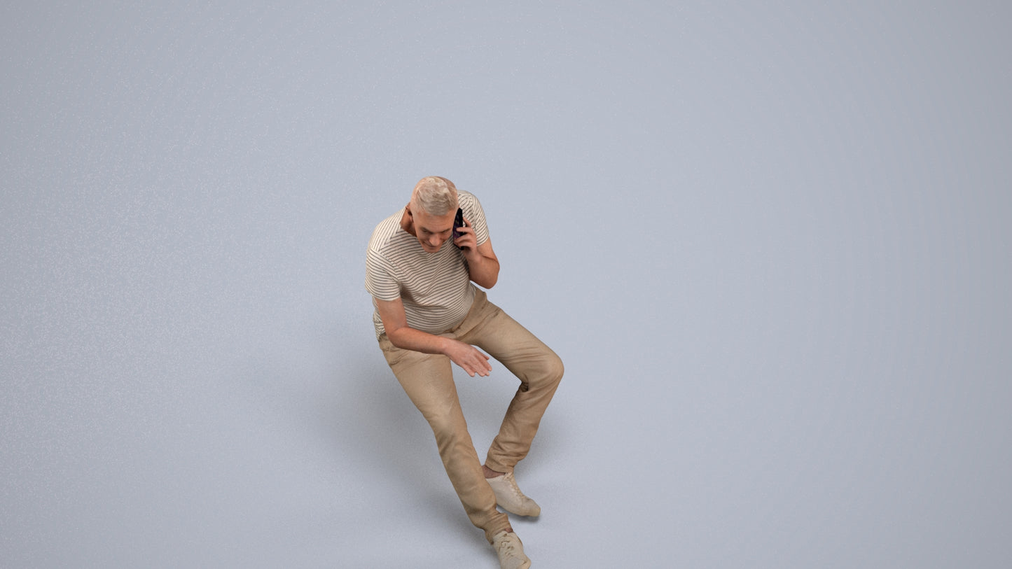 3D people model senior man casual sitting, scanned human for 3ds Max rendering, back view render