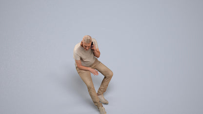 3D people model senior man casual sitting, scanned human for 3ds Max rendering, back view render