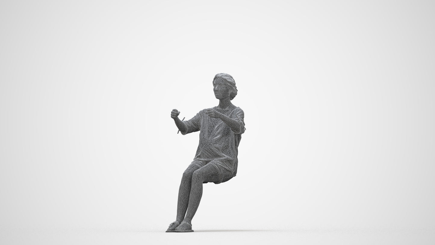 3D scanned woman driving casual, photorealistic archviz people for Enscape and SketchUp, wireframe back view