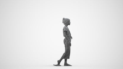 3D people model girl kids, scanned human for 3ds Max rendering, wireframe side view
