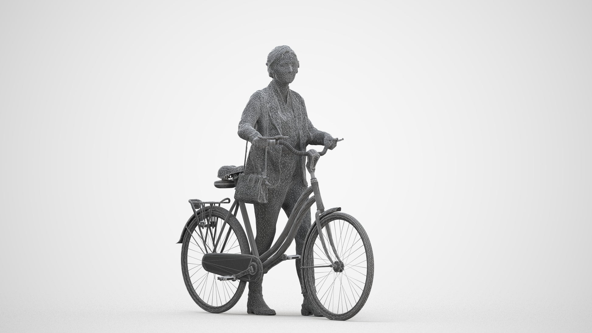 scanned 3D woman business cycling, photogrammetry people for Enscape and V-Ray, three-quarter front view render