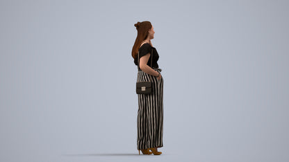 realistic 3D people woman casual standing, render-ready for V-Ray and Corona, FBX OBJ, side view render