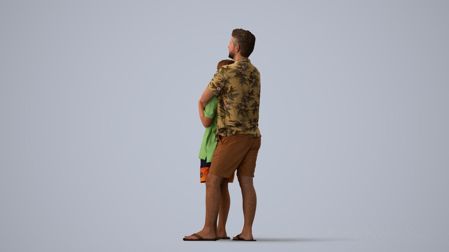 3D people model boy standing, scanned human for 3ds Max rendering, three-quarter view render