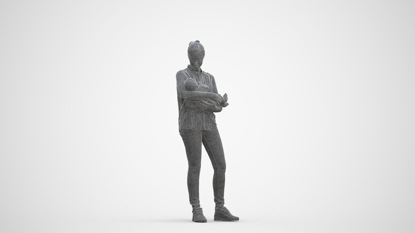 realistic 3D girl casual kids, scanned archviz people for Blender and 3ds Max, three-quarter front view render