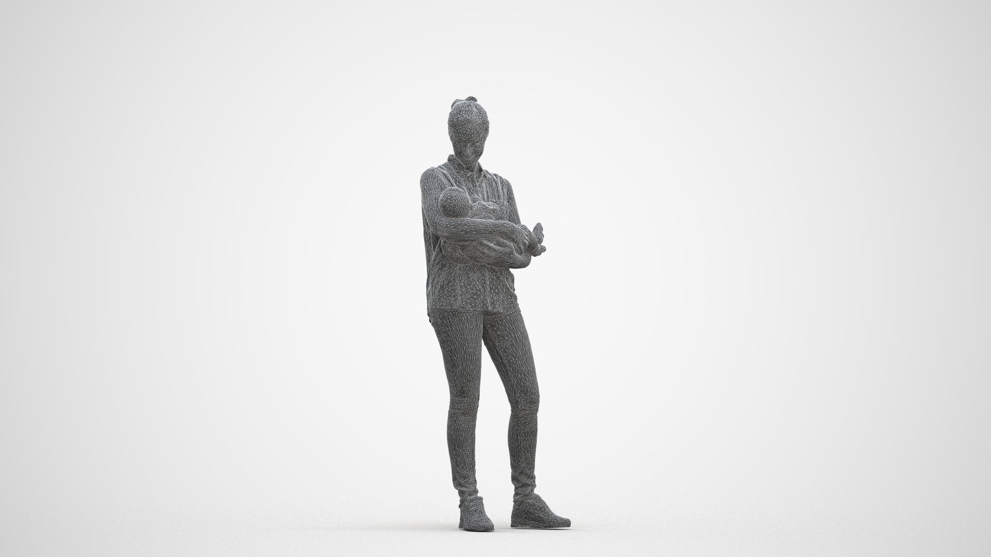 realistic 3D girl casual kids, scanned archviz people for Blender and 3ds Max, three-quarter front view render