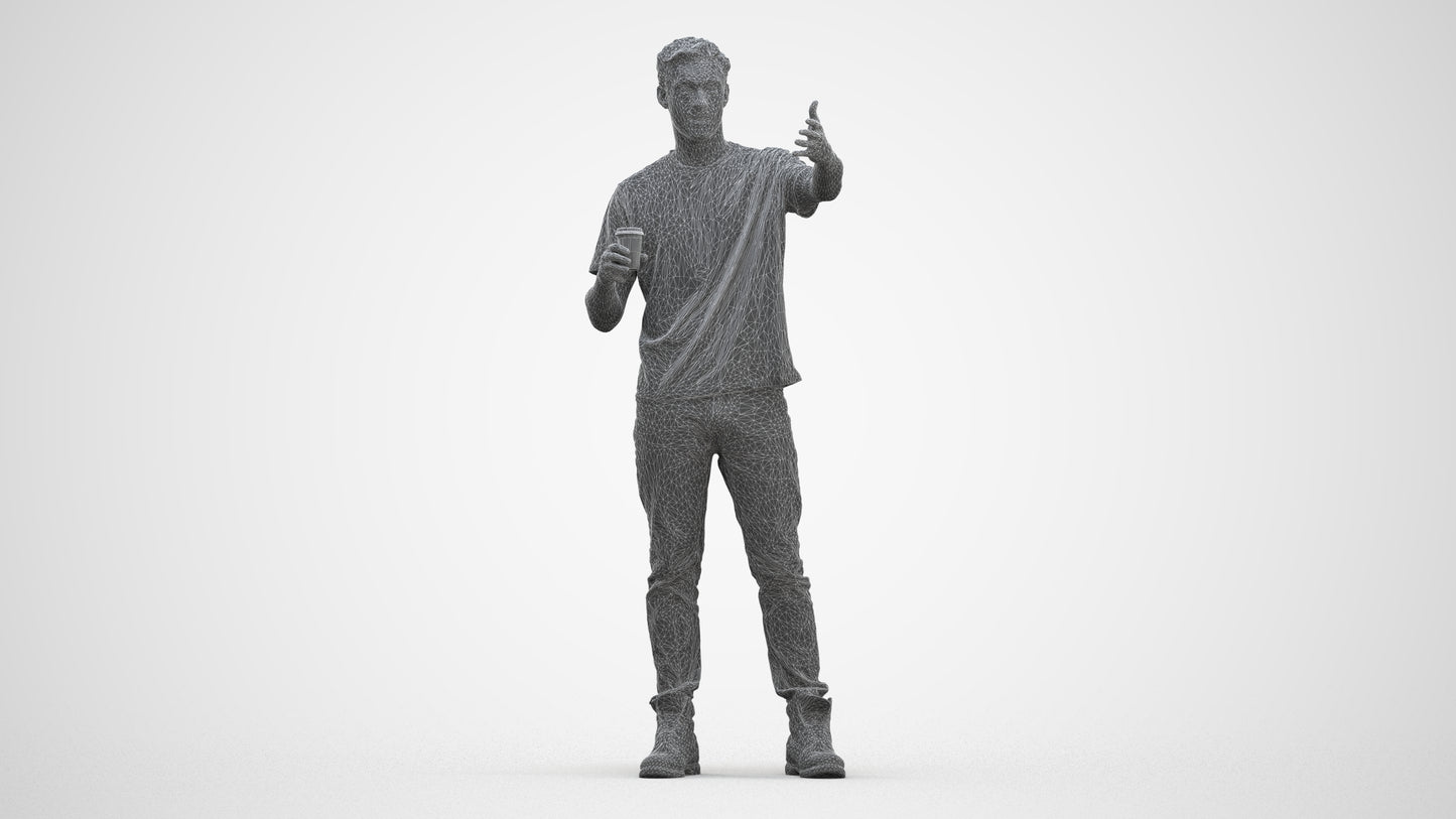 realistic 3D man casual standing, scanned archviz people for Blender and 3ds Max, three-quarter front view render