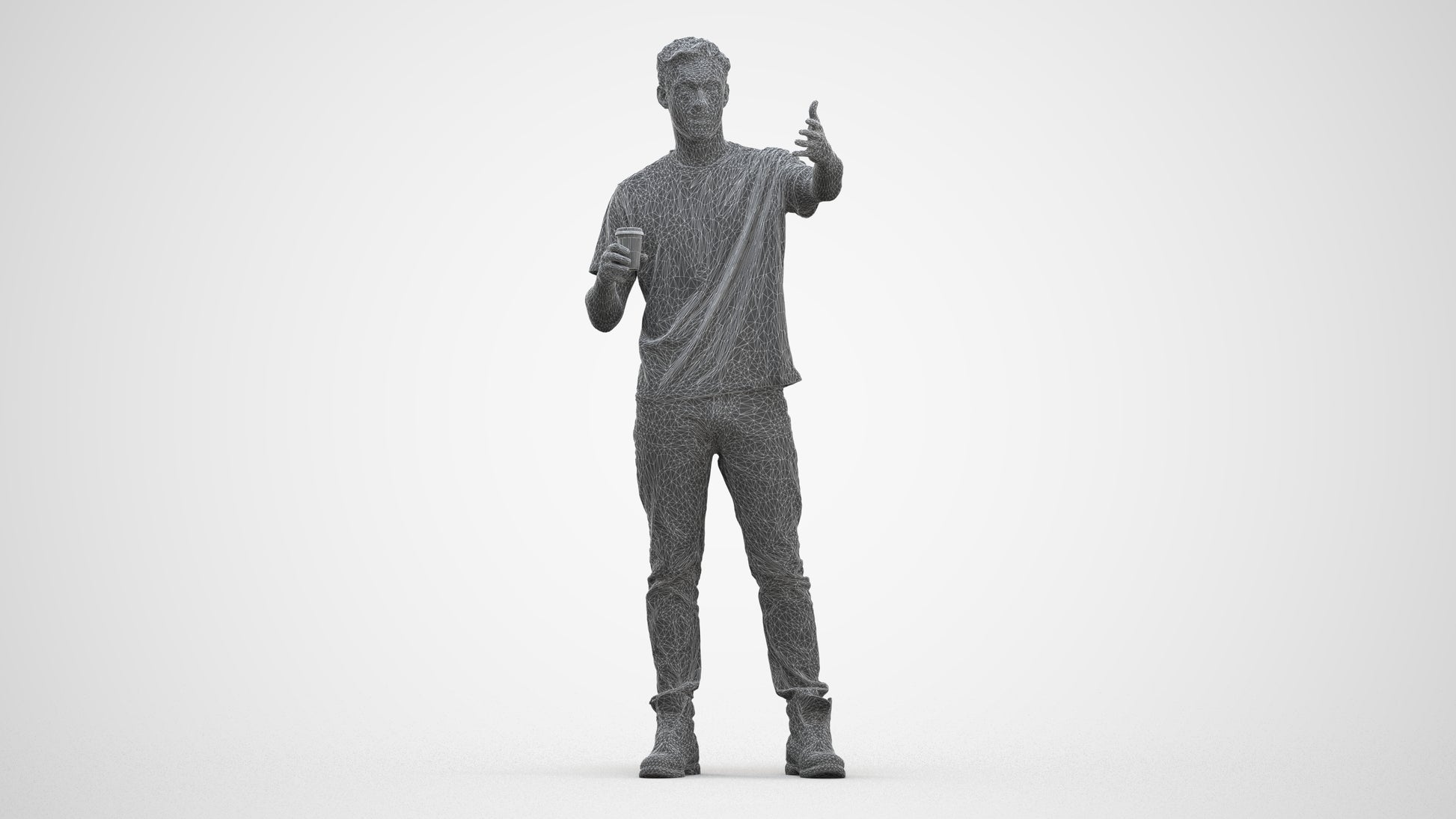 realistic 3D man casual standing, scanned archviz people for Blender and 3ds Max, three-quarter front view render