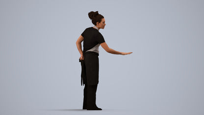 realistic 3D people woman hospitality, render-ready for V-Ray and Corona, FBX OBJ, side view render
