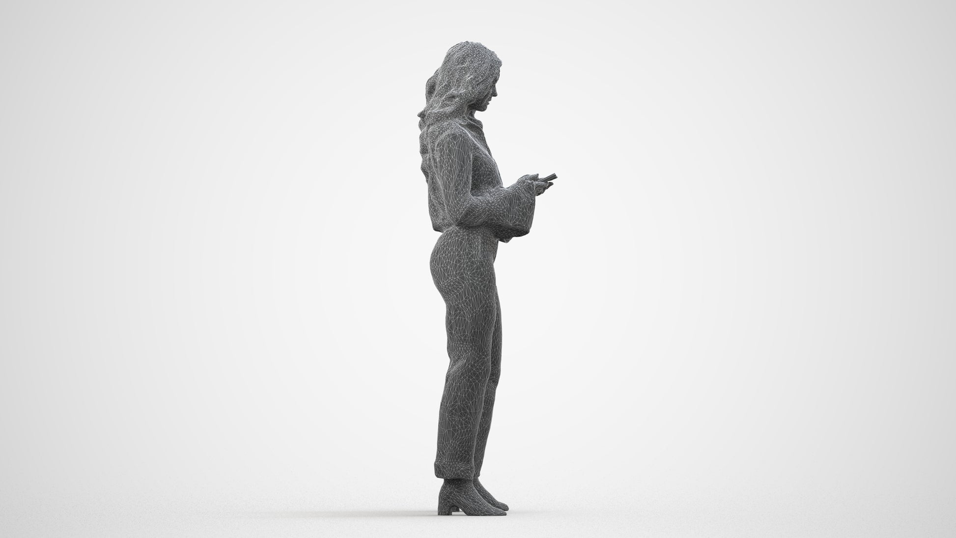 scanned 3D woman business standing, photogrammetry people for Enscape and V-Ray, wireframe side view