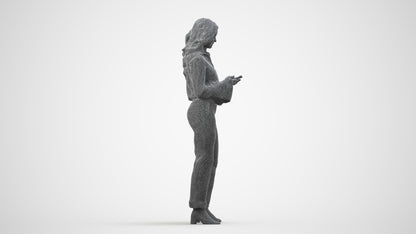 scanned 3D woman business standing, photogrammetry people for Enscape and V-Ray, wireframe side view