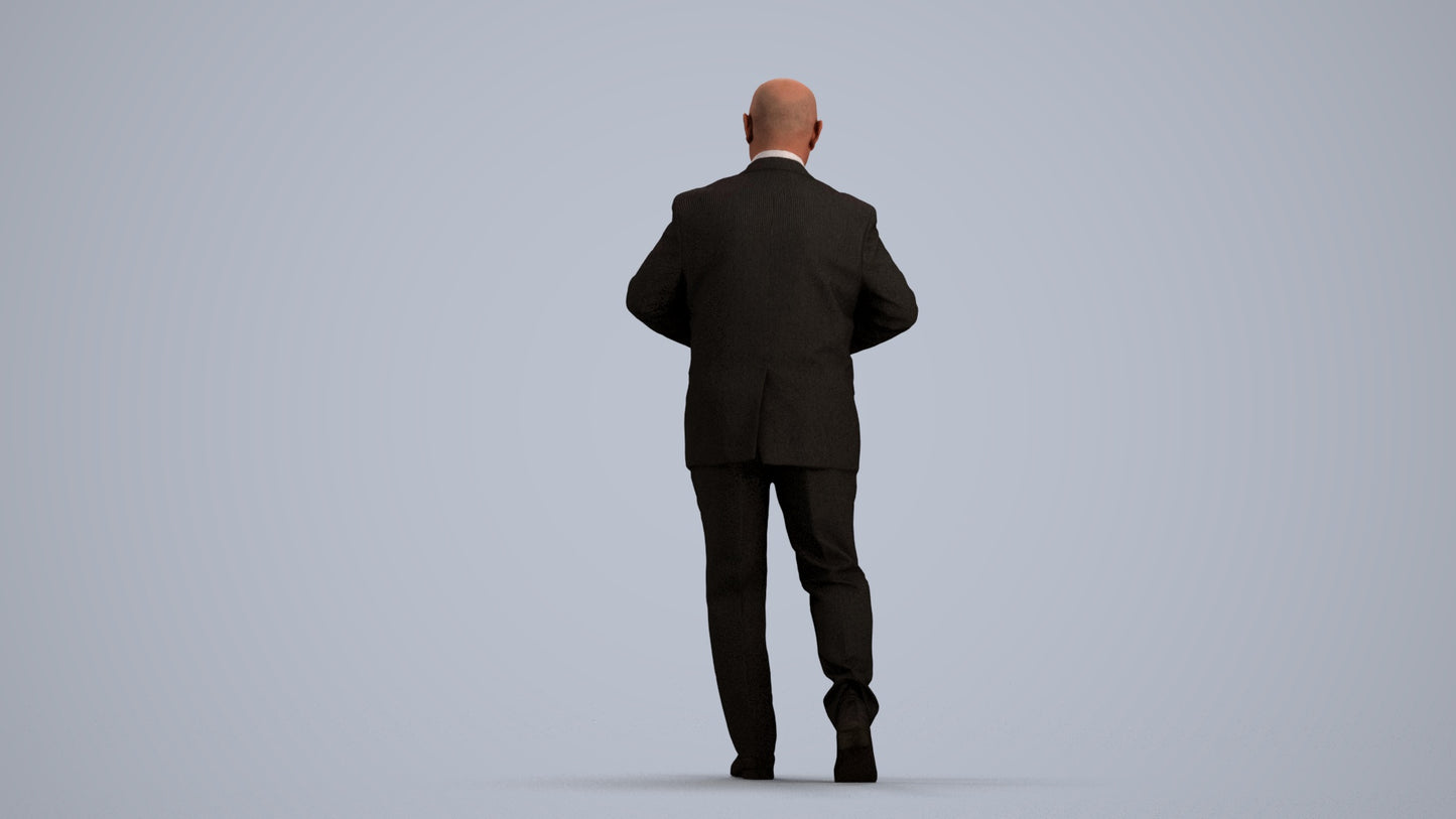 3D human model senior man business mix, photogrammetry scanned person for archviz, front view render