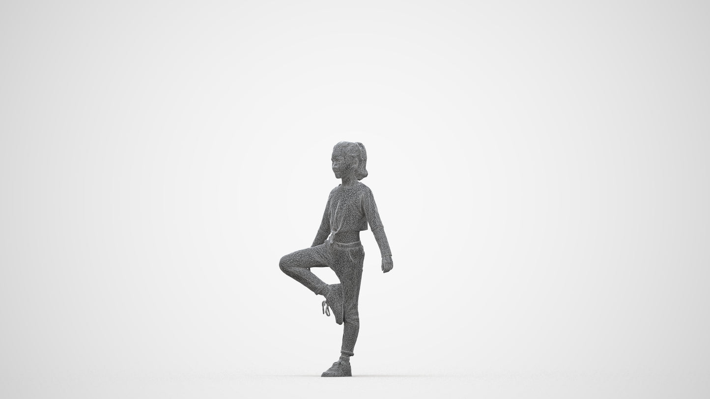 scanned 3D girl sport kids, photogrammetry people for Enscape and V-Ray, wireframe back view