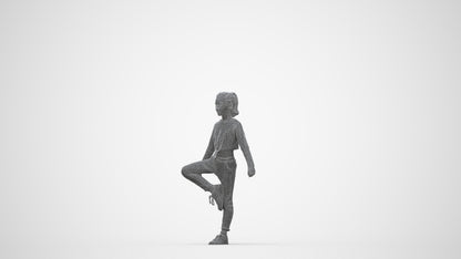 scanned 3D girl sport kids, photogrammetry people for Enscape and V-Ray, wireframe back view