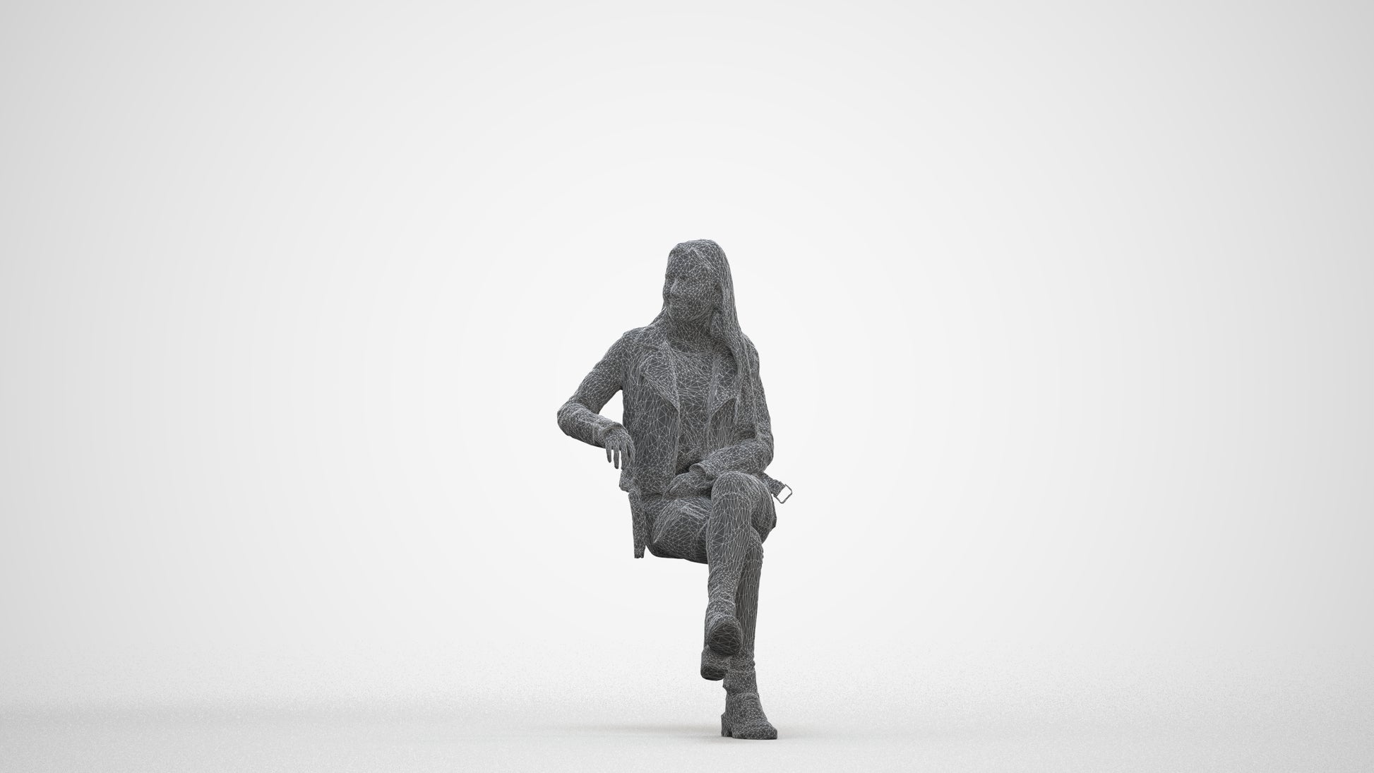 3D scanned woman sitting casual, photorealistic archviz people for Enscape and SketchUp, three-quarter front view render