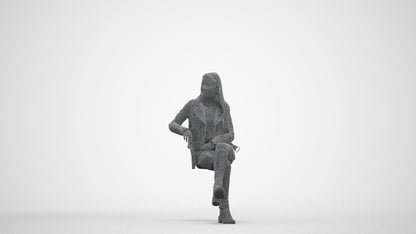 3D scanned woman sitting casual, photorealistic archviz people for Enscape and SketchUp, three-quarter front view render