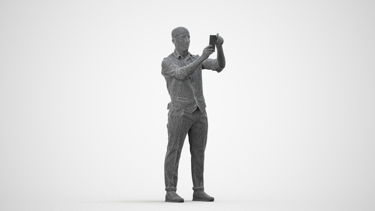 realistic 3D man business, scanned archviz people for Blender and 3ds Max, wireframe side view