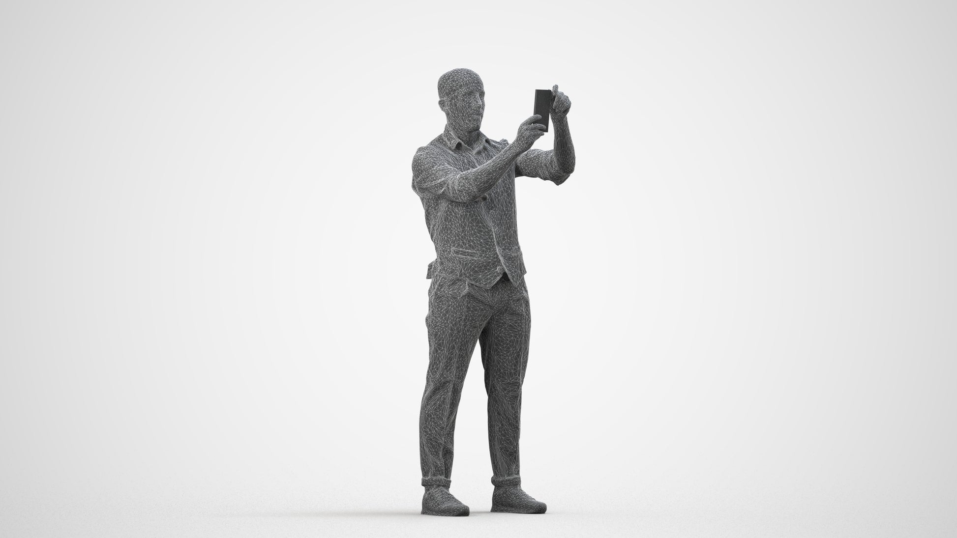 realistic 3D man business, scanned archviz people for Blender and 3ds Max, wireframe side view