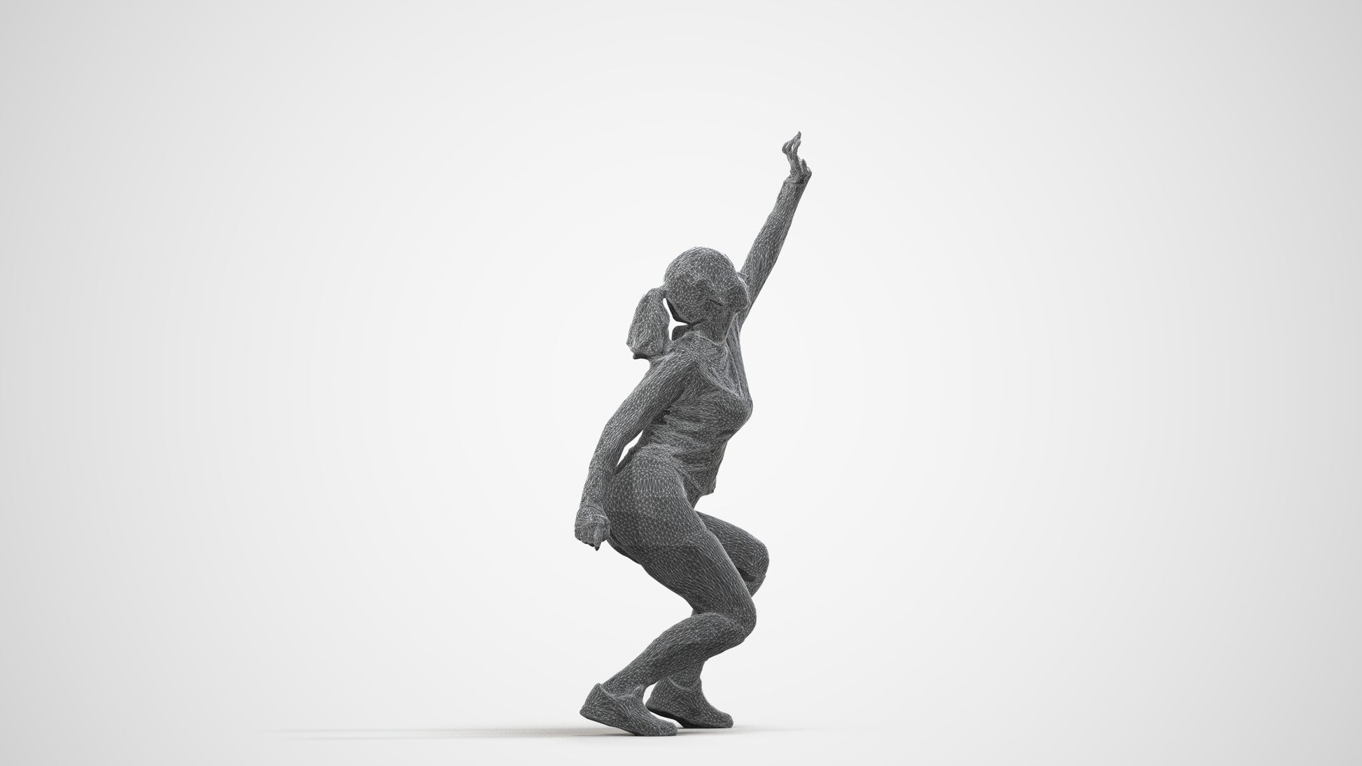 photogrammetry 3D woman sport, realistic human model archviz FBX, wireframe side view
