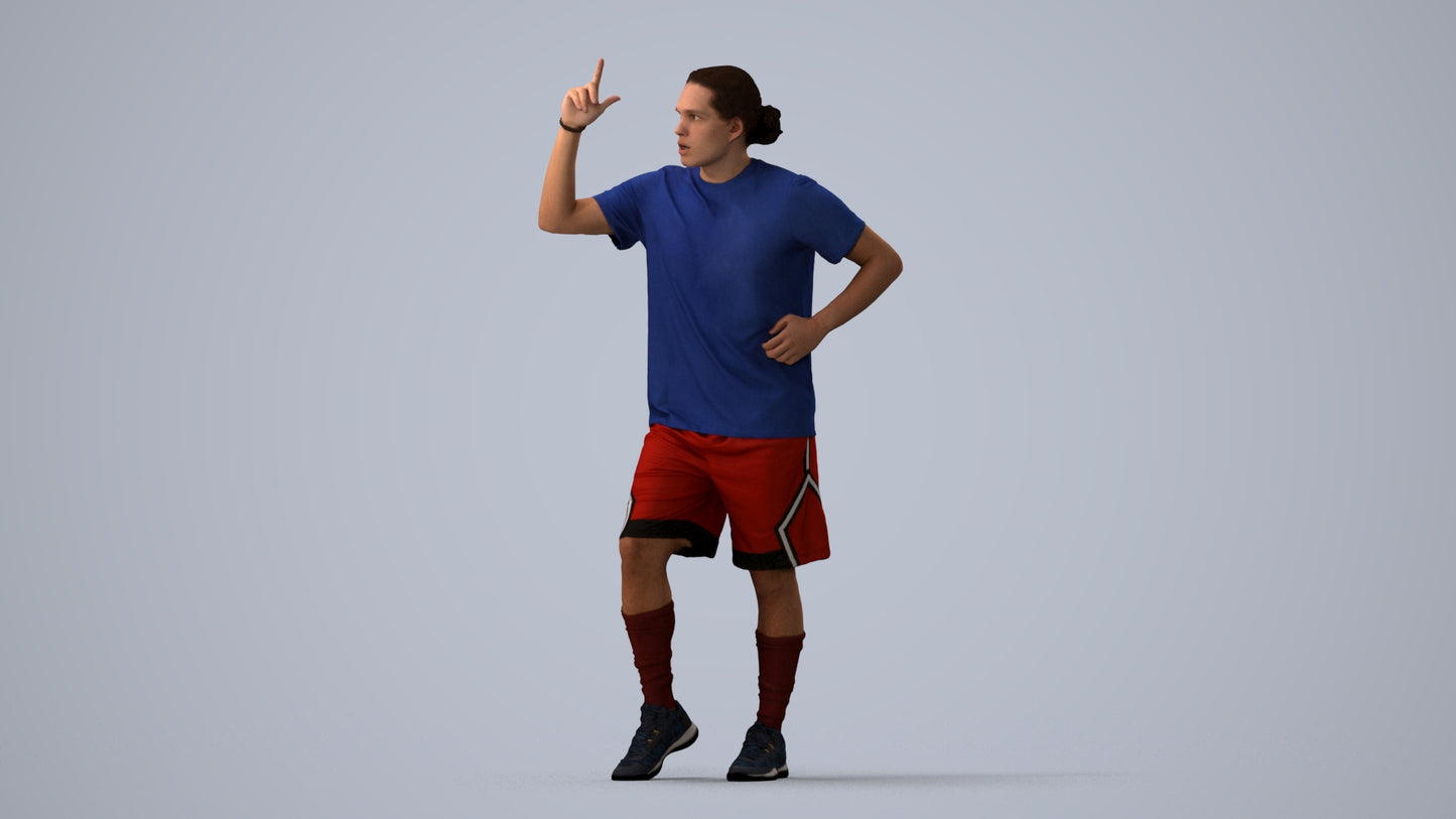 3D human model man sport, photogrammetry scanned person for archviz, three-quarter view render