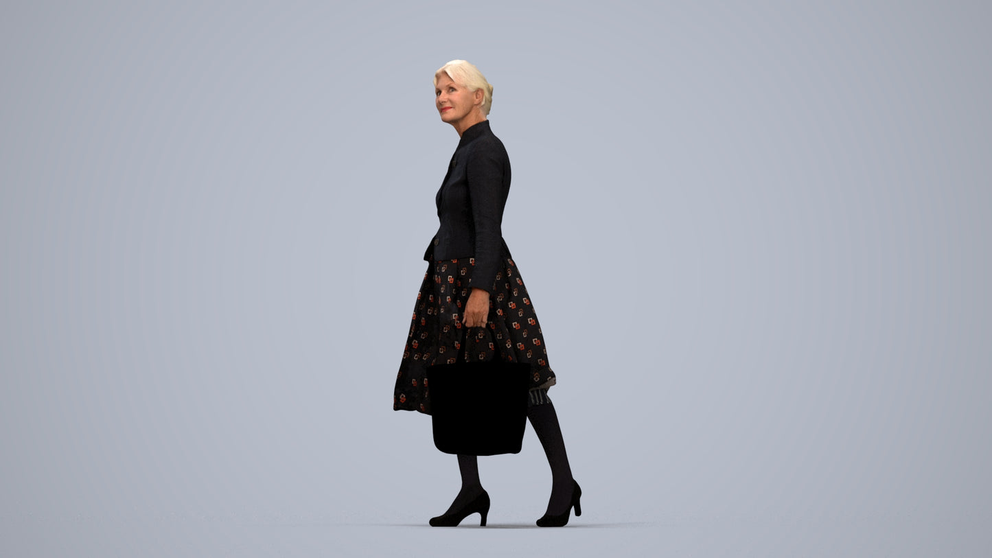 3D scanned senior woman standing business, photorealistic archviz people for Enscape and SketchUp, top-down view render