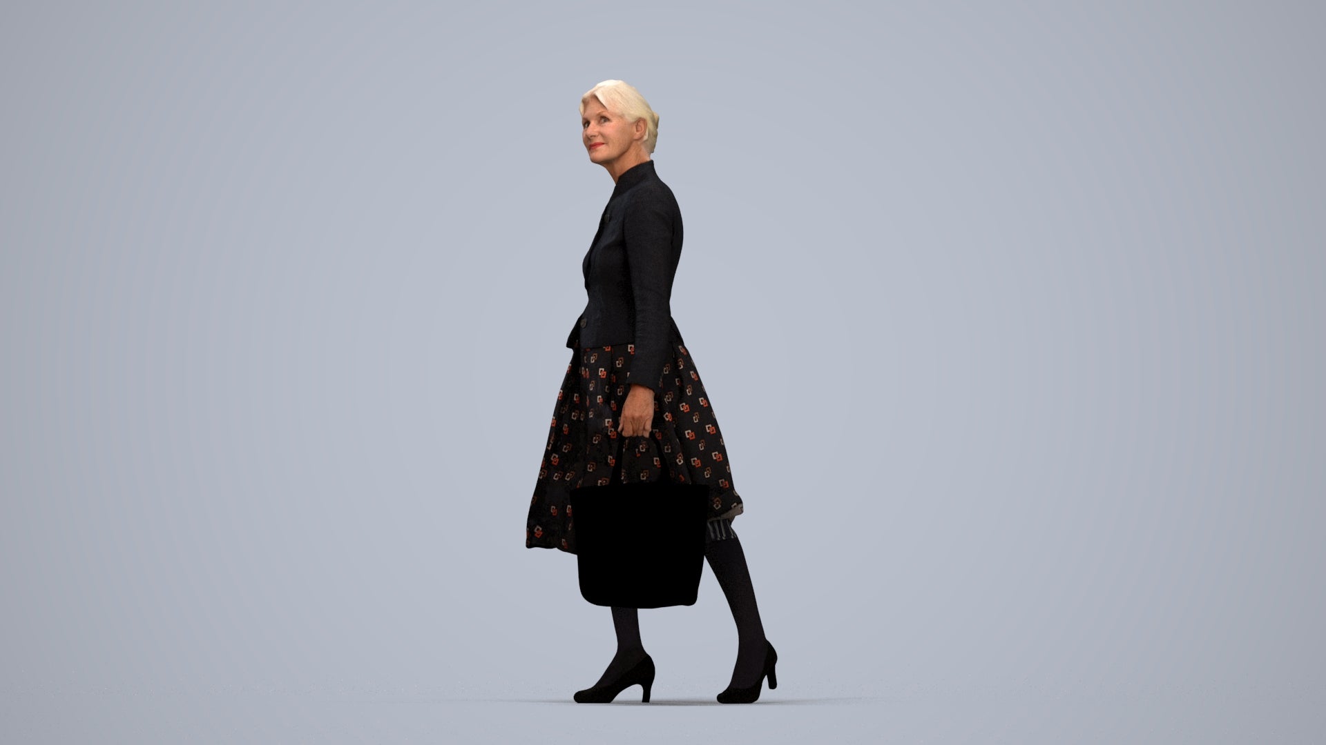 3D scanned senior woman standing business, photorealistic archviz people for Enscape and SketchUp, top-down view render