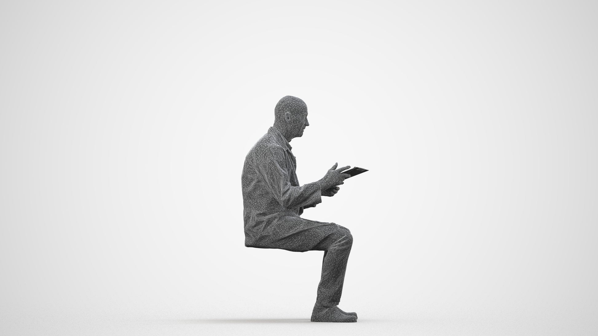 photogrammetry 3D senior man medical, realistic human model archviz FBX, wireframe side view