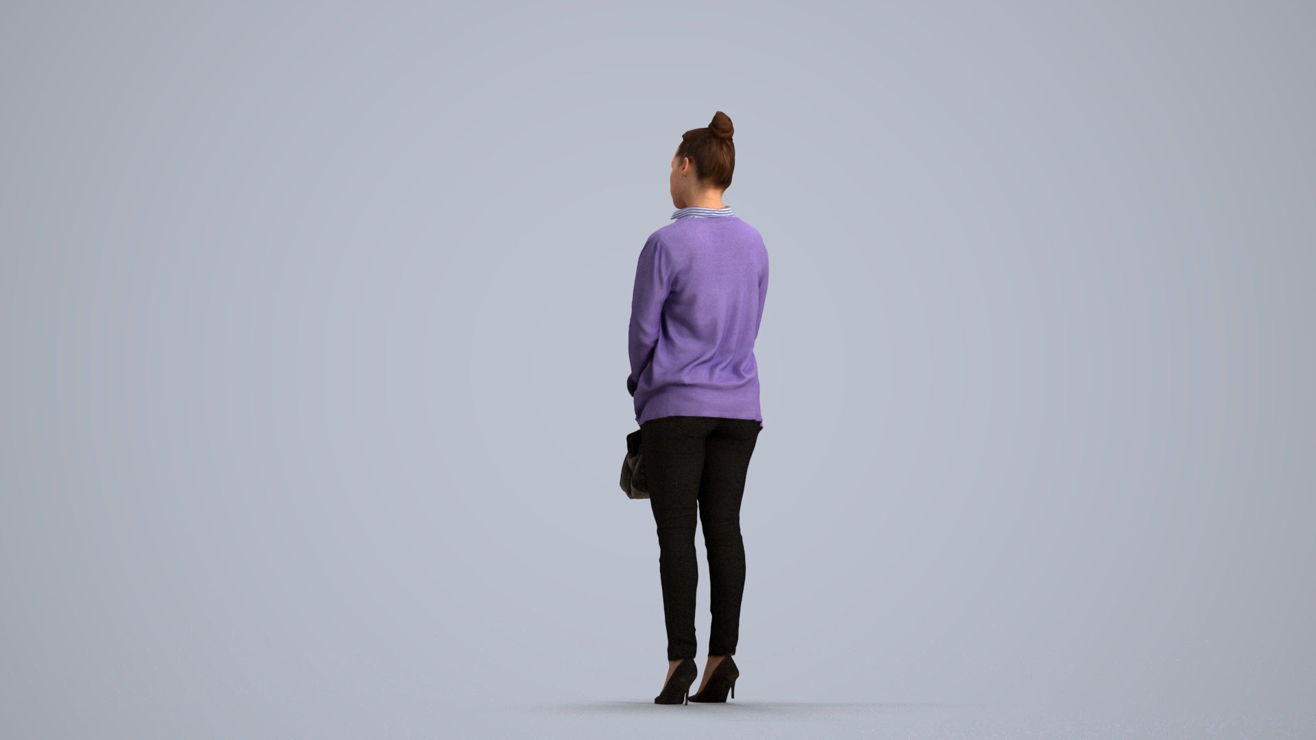 3D human model woman business standing, photogrammetry scanned person for archviz, front view render