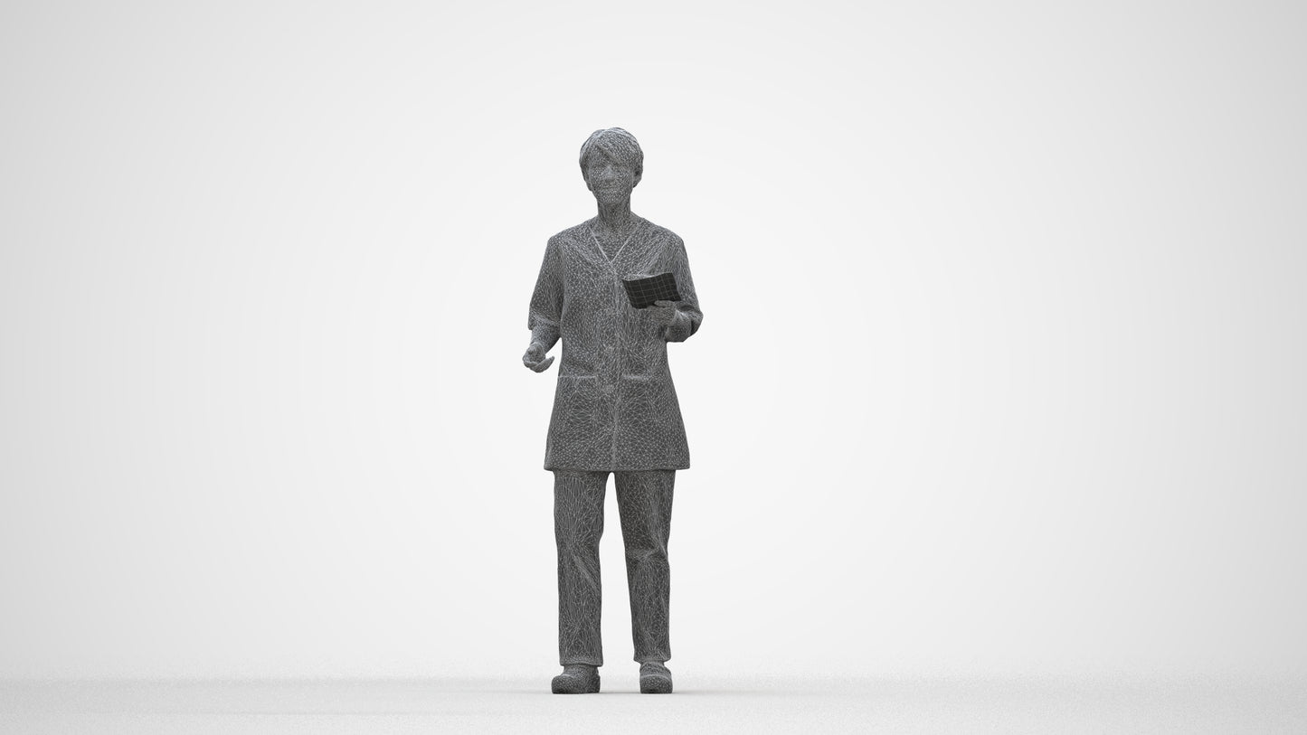 photogrammetry 3D senior woman medical, realistic human model archviz FBX, wireframe back view
