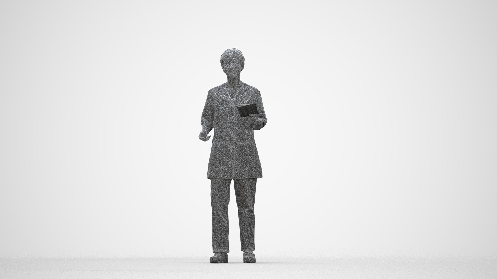 photogrammetry 3D senior woman medical, realistic human model archviz FBX, wireframe back view
