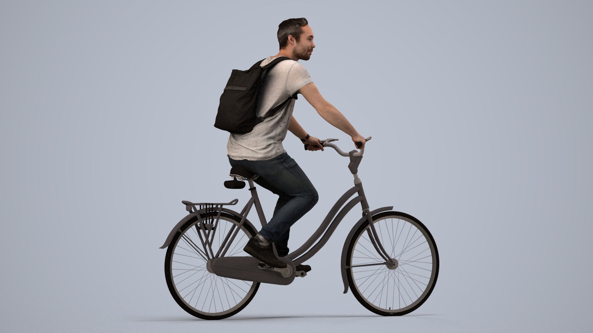 realistic 3D human man casual cycling, archviz people FBX OBJ for Blender, side view render