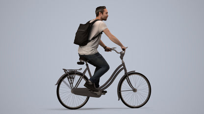 realistic 3D human man casual cycling, archviz people FBX OBJ for Blender, side view render