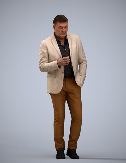 realistic 3D man business walking, scanned archviz people for Blender and 3ds Max
