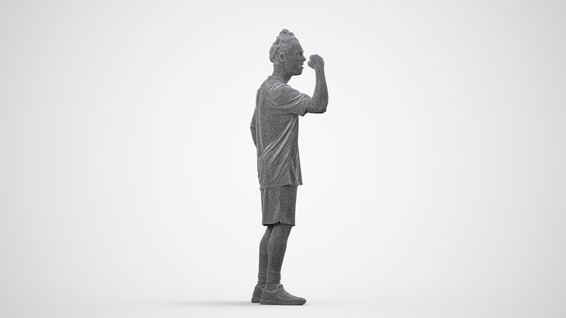 3D people model man sport, scanned human for 3ds Max rendering, wireframe side view