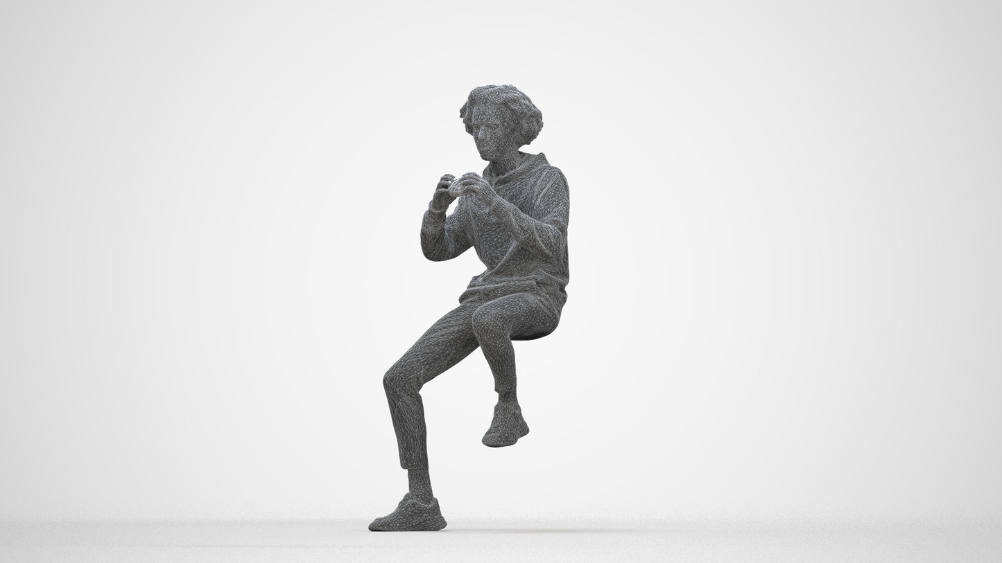 realistic 3D people man casual sitting, render-ready for V-Ray and Corona, FBX OBJ, wireframe back view