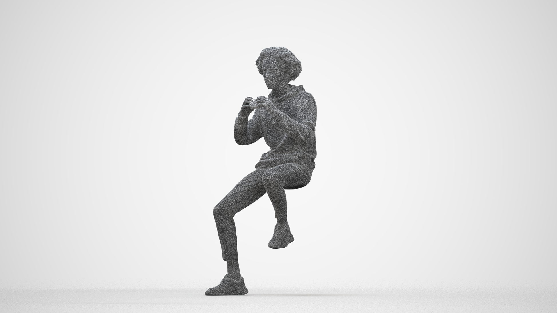 realistic 3D people man casual sitting, render-ready for V-Ray and Corona, FBX OBJ, wireframe back view