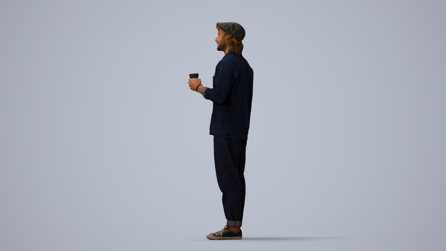 realistic 3D people man casual standing, render-ready for V-Ray and Corona, FBX OBJ, three-quarter view render